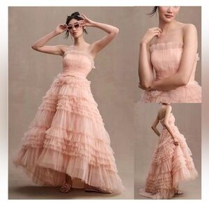 MAC DUGGAL tiered strapless tulle high low gown size 6